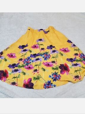 Modcloth Yellow Floral Print Artsy Office Dressy Romantic Full Skirt Medium‎